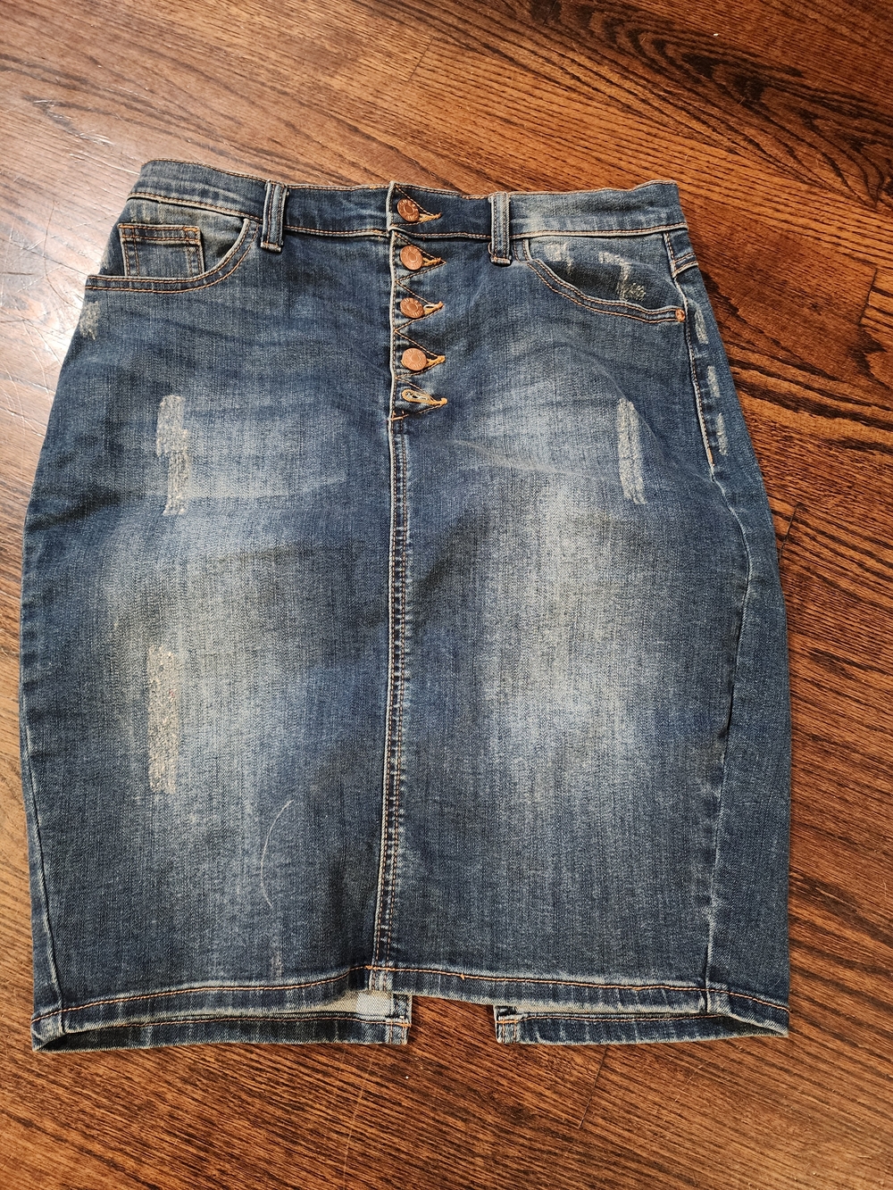 GUESS Distressed Denim Pencil Skirt - Blue